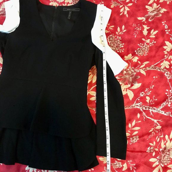 BCBGMaxAzria Colour-Block Cold-Shoulder Long-Sleeve "Shannen" Peplum Top XXS - Picture 12 of 16